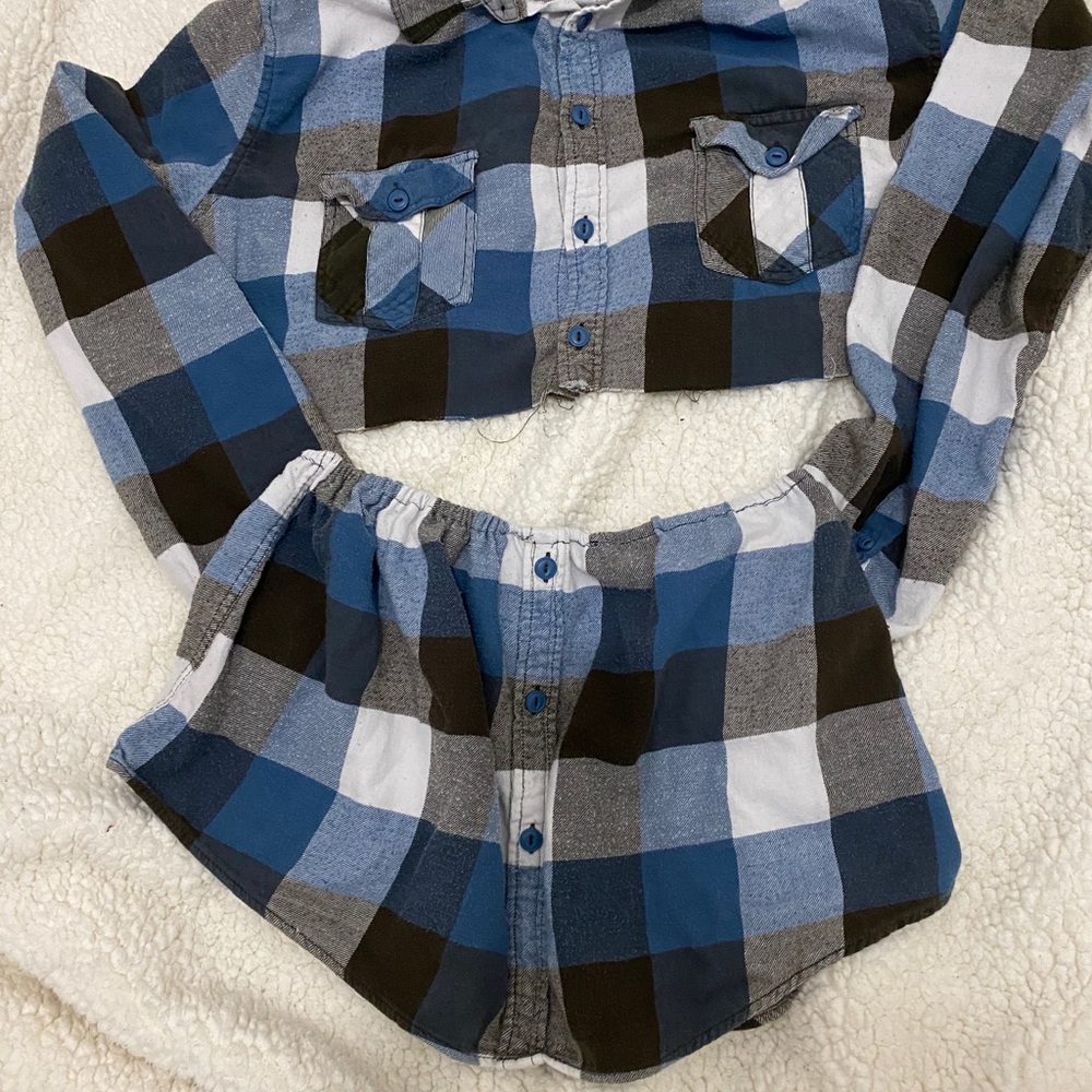 Crop Top & Skirt Set Cozy Upcycled Flannel Recycled Girls Women’s Fall Festival
